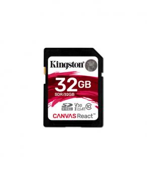 Kingston 32GB SDHC Canvas React 100R/70W CL10 UHS-I U3 V30 A1