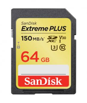 SanDisk Extreme Plus SDXC Card 64GB, 150MB/s V30 UHS-I U3